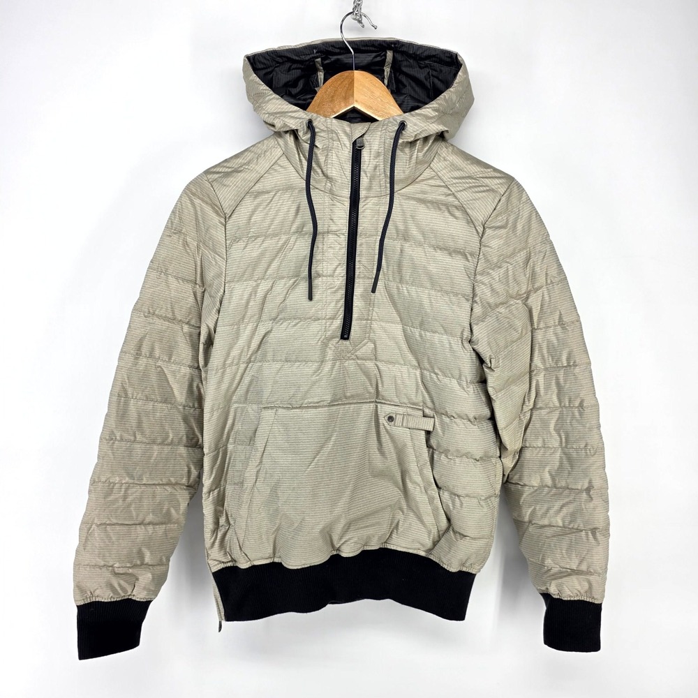 prAna Puffer Jacket Womens XS Khaki Tan Down Filled Anorak Pullover Hooded 8796
